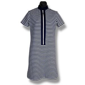 Vintage Serbin Size 6 Navy Blue And White Striped Dress Short Sleeve Sporty
